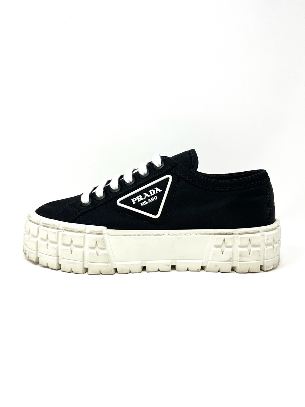 Prada Double Wheel Black And White Chunky Platform Sneakers Triangle Logo 39 9